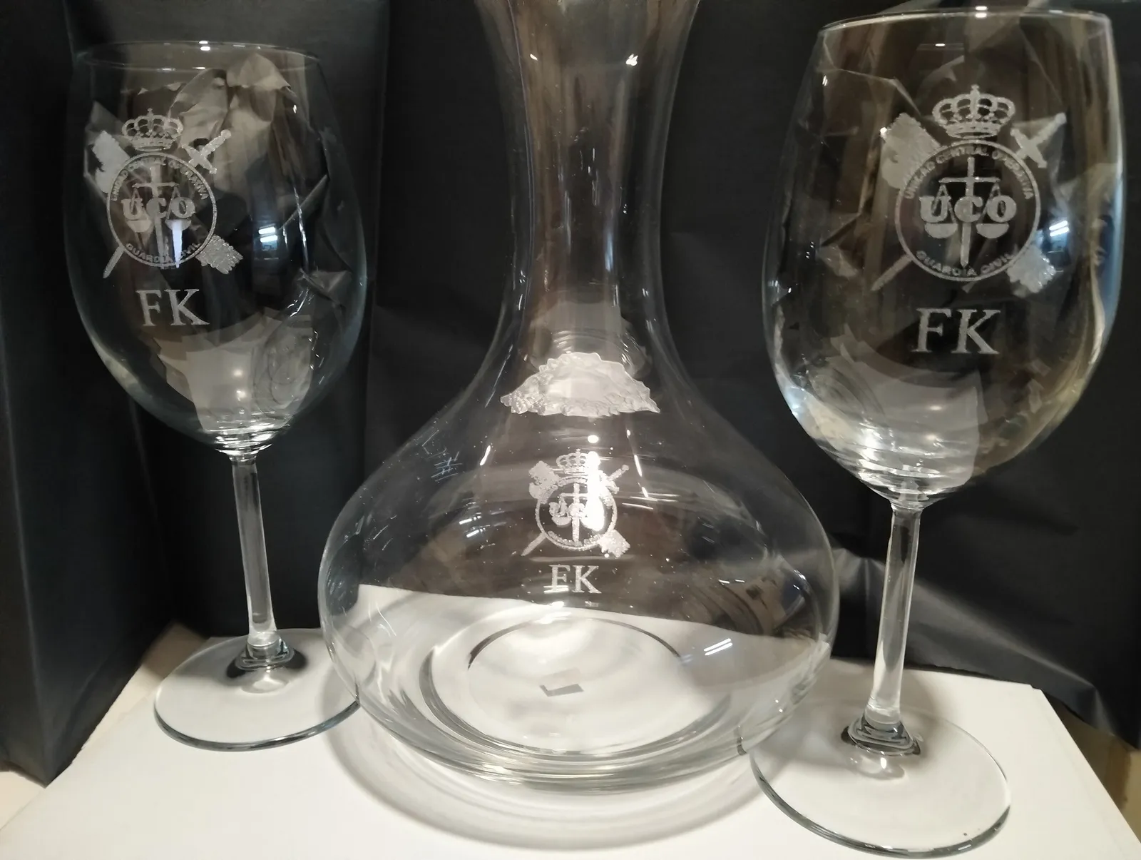 Grabado Laser Cristal Decanter Copas Guardia Civil Uco