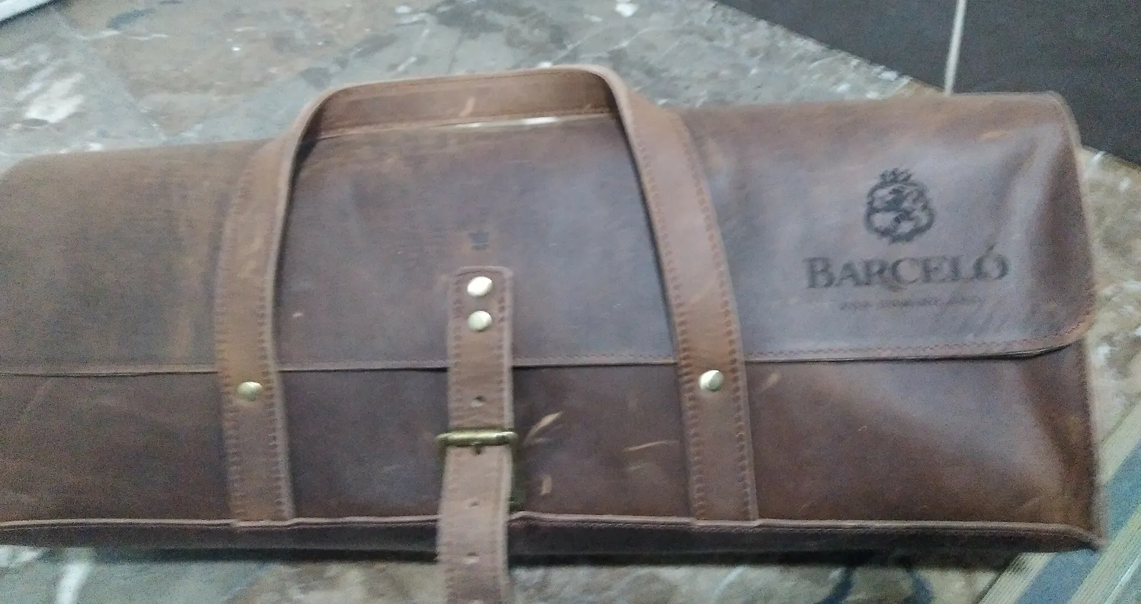 Grabado Laser Cuero Bolsa Viaje Barcelo Hotel