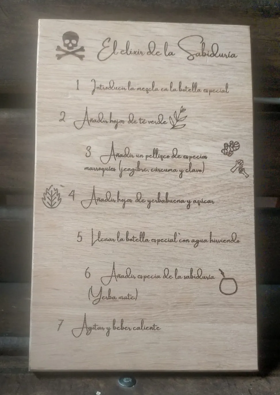 Grabado Laser Madera Roble Placa El Elixir De La Sabiduria