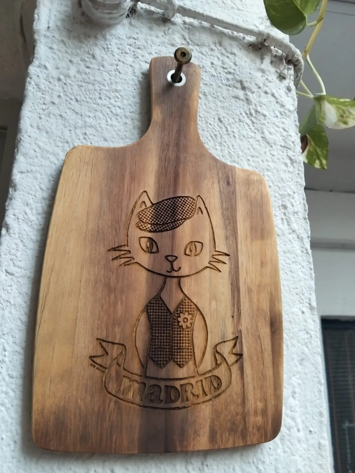 Grabado Laser Madera Tabla Cocina Gato Chulapo Madrid