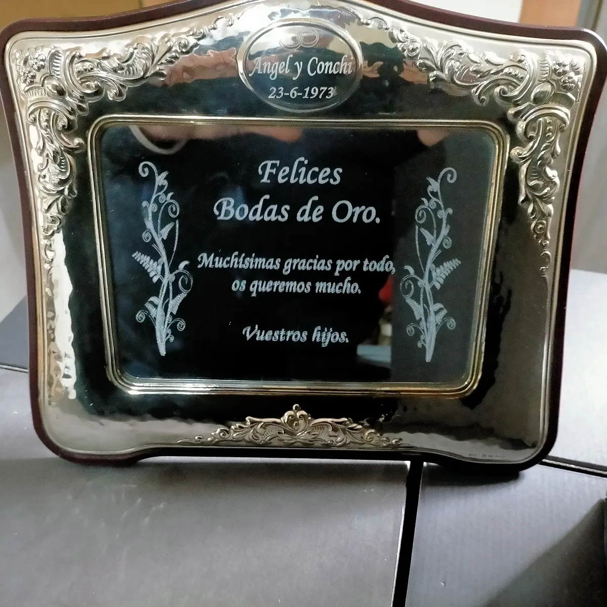 Grabado Laser Marco Plata Bodas De Oro Angel Conchi